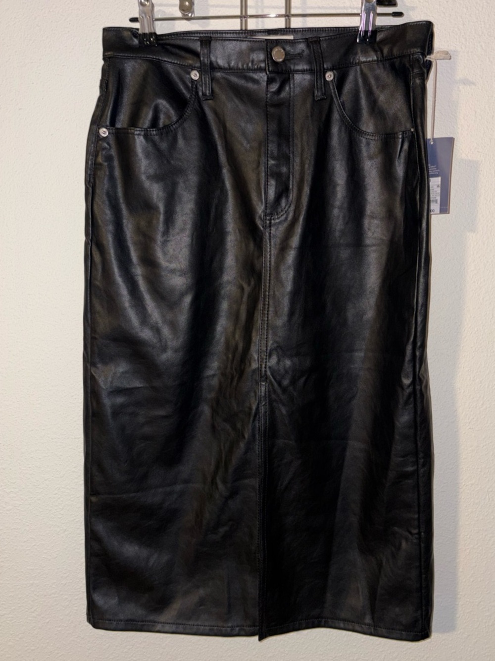 Faux Leather Midi Pencil Skirt with Front Slit - Black Size 8 - Picture 2 of 7
